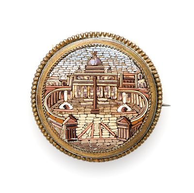 Italian Vatican Micromosaic Brooch. Italian micromosaic brooch depicting a detailed view of St. 