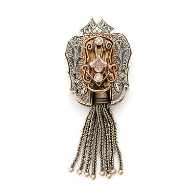 14k Gold & Enamel Victorian Slide Pendant. Finely detailed 14k yellow gold Victorian slide 