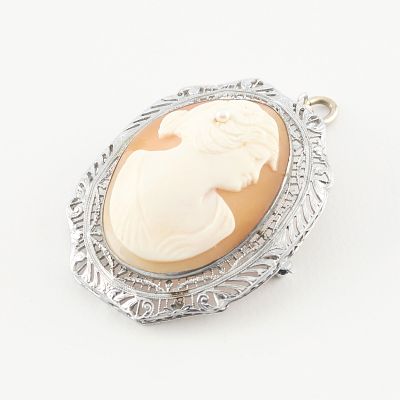 Ostby Barton Sterling Cameo Habille Brooch. Sterling silver filigree brooch set with cameo 