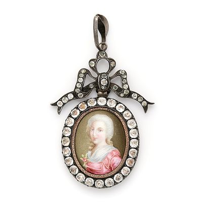 Antique French Silver & Paste Miniature. Antique French .800 silver pendant comprised of a bale 