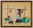 Beatien Yazz Mother & Daughter Gouache Painting. Beatien "Jimmy Toddy" Yazz (Navajo, 1928-2021). Image - 1