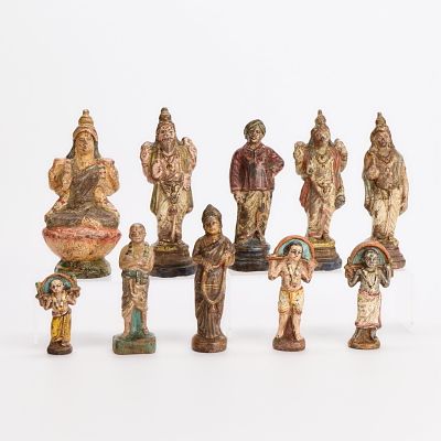 10 Southeast Asian Indian Ceramic Deity Figures. Group of ten Indian or Southeast Asian 