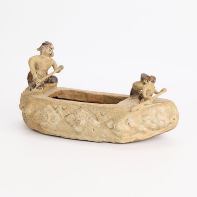 13th-15th c. Indonesian Ceramic Boat Model Vessel. Indonesian glazed terracotta pottery boat 