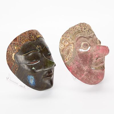 2 Indonesian Carved Wood Topeng Dance Masks. Group of two Indonesian, likely Javanese or 