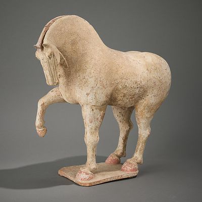 Chinese Tang Dynasty Terracotta Prancing Horse. Chinese Tang dynasty terracotta pottery figure 