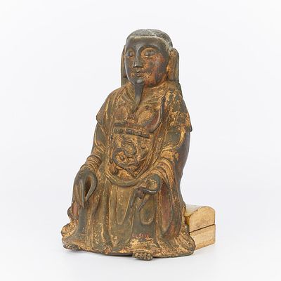 16th/17th c. Chinese Gilt Bronze Figure of Zhenwu. Chinese Ming Dynasty gilt lacquered bronze 