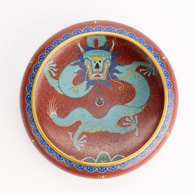 Antique Chinese Cloisonne Five-Clawed Dragon Dish. Antique Chinese cloisonne washer basin or 