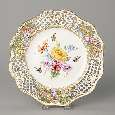 Meissen Porcelain Latticed Plate ca. 1860. Meissen, Germany. Porcelain plate with floral and 