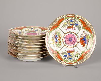 Set 10 Worcester "Dragon in Compartment" Plates. Chamberlain's Worcester, England. Set of ten 