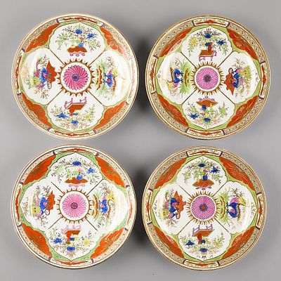 Set 4 Worcester "Dragon in Compartment" Plates. Worcester, England. Set of four "Dragon in 