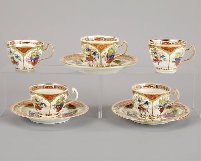 8 Pcs Worc. "Dragon in Compartment" Cups & Saucers. Worcester, England. Set of "Dragon in 