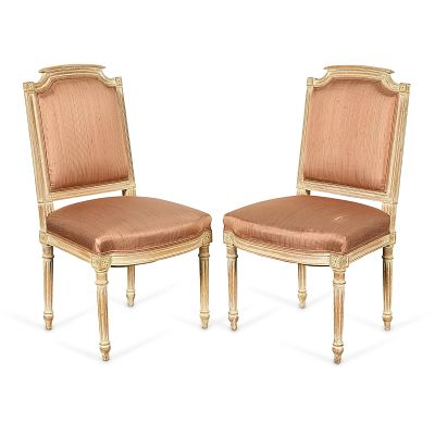 Pr Louis XVI Upholstered Dining Chaise Chairs. Pair of French Louis XVI upholstered dining 