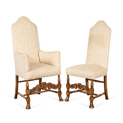 2 French Louis XIII William & Mary Walnut Chairs. Group of two French Louis XIII or William and 