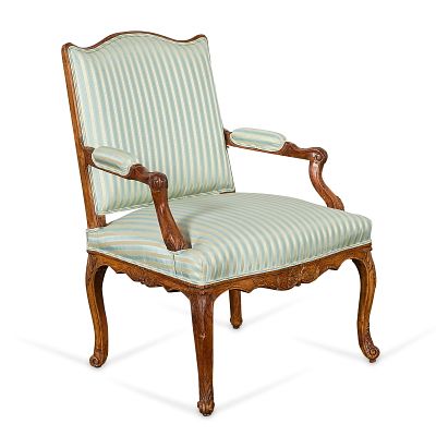 French Regence Beechwood Fauteuil Armchair. French Regence beechwood armchair or fauteuil, 18th 