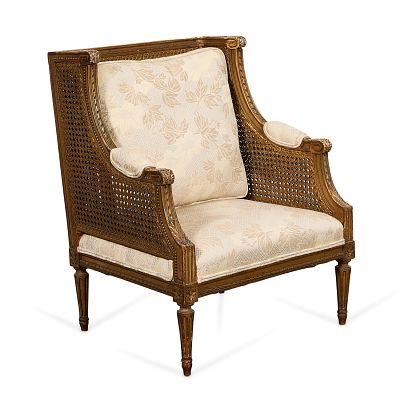 Miniature Louis XVI Style Bergere Armchair. Miniature, child, or doll-sized Louis XVI-style 