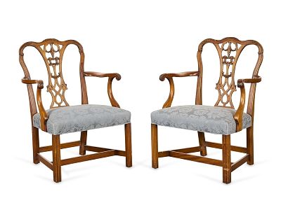 Pr Chippendale Style Carved Mahogany Armchairs. Pair of Chippendale style carved mahogany 