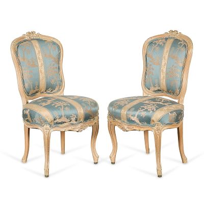 Pr French Regence Provincial Beechwood Chairs. Pair of French Regence provincial limed beechwood 