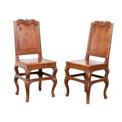 Pr French Regence Oak Chaise Dining Chairs. Pair of French Regence carved oak chaises or dining 