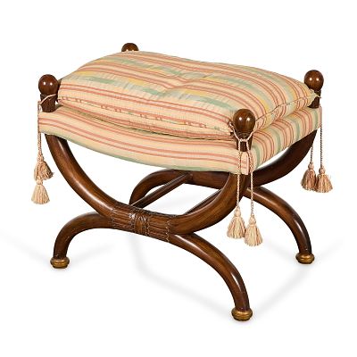 French Empire Carved Mahogany Curule Ottoman. French Empire mahogany stool or ottoman, 19th 