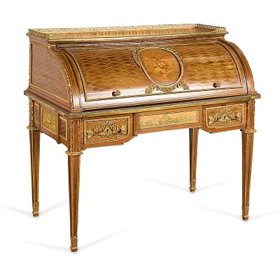 French Ormolu-Mounted Marquetry & Parquetry Bureau. Late 19th century French ormolu-mounted 