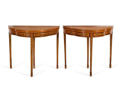Pr Edwards & Roberts Sheraton Satinwood Tables. Pair of Edwards & Roberts Sheraton mahogany and 