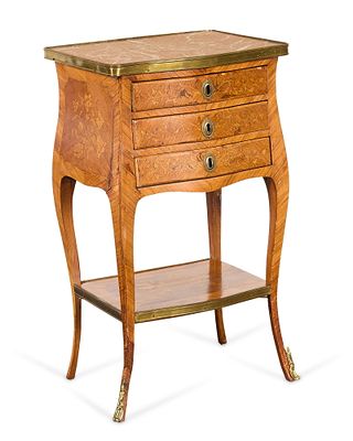 French Louis XV Wood Marquetry & Marble Side Table. French Louis XV wooden side table, night 