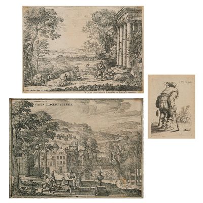 3 18th c. European Etching Prints. Group of three 18th c. etching on paper prints. Including:One 