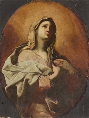 Spanish School Madonna Oil Painting. Spanish school oil on canvas painting of the Madonna, the 
