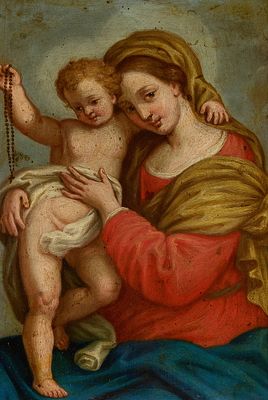 Old Master "Madonna & Child" Oil on Tin Painting. Old Master continental oil on tin painting 