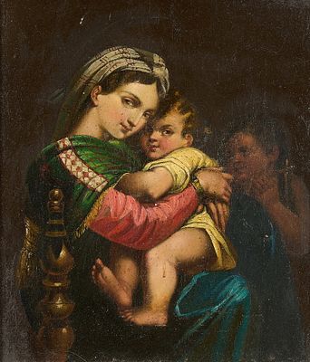 After Raphael "Madonna della Sedia" Oil Painting. After Raffaello "Raphael" Sanzio (Italian 