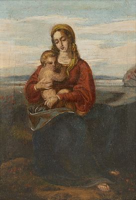 Old Master "Mary & Jesus" Oil on Canvas Painting. Old Master oil on canvas painting depicting 
