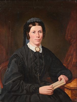 19th c. American School Portrait of a Woman. American school oil on canvas portrait painting 