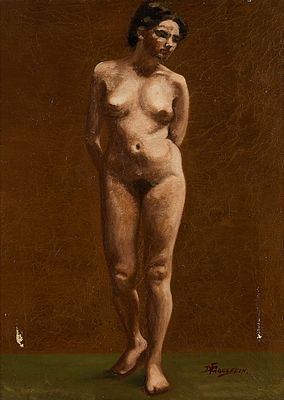 Impressionist Style Nude Portrait Painting. Impressionist style oil on canvas painting depicting 