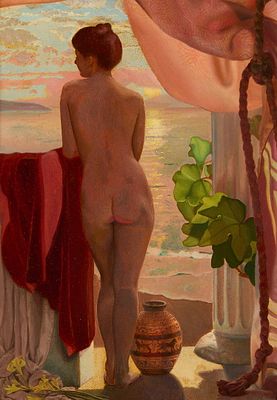 James Childs "From the Terrace" Oil on Board. James Childs (American, 1945-2020). Oil on board 