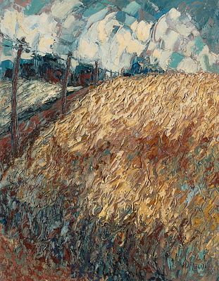 August Molder "Cornfield in the Wind" Painting. August Molder (Estonian, 1914-1982). Oil on 