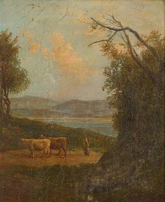 Continental School Pastoral Landscape Painting. Continental School oil on canvas pastoral 