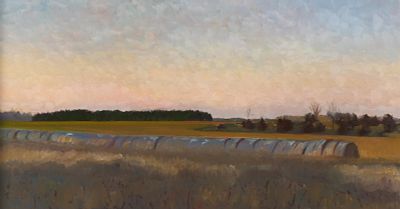 Mark Balma Landscape Hay Bales Painting. Mark Balma (American, b. 1957). Oil on canvas landscape 