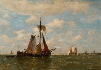 Paul Jean Clays Sailing Ships Seascape Painting. Paul Jean Clays (Belgian, 1819-1900). Oil on 