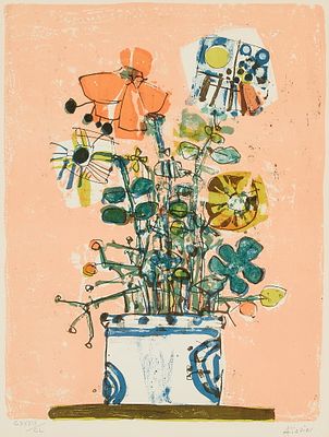Paul Aizpiri Bouquet of Flowers Lithograph. Paul Aizpiri (French, 1919-2016). Lithograph print 