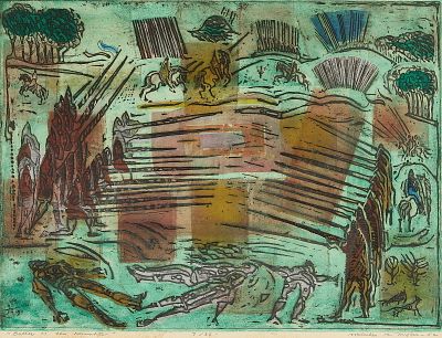 Malcolm Myers "The Battle of the Knights" Intaglio. Malcolm Haynie Myers (American, 1917-2002). 