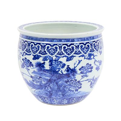 Lrg Chinese Qing Blue & White Porcelain Jardiniere. Chinese blue and white porcelain fishbowl 