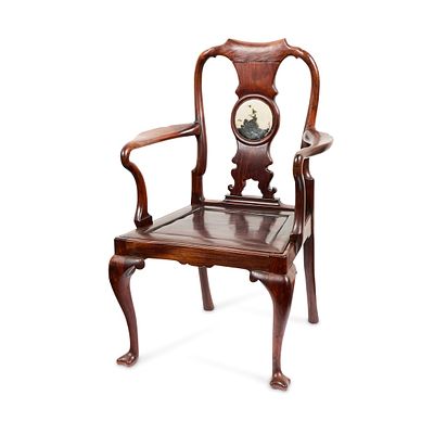 George II Anglo-Chinese Export Chair w/ Dreamstone. Anglo-Chinese Export arm chair of George II 