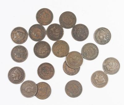 (20) INDIAN HEAD CENTS. CULL FREE. MIXED DATES. ESTIMATE: $100-$150