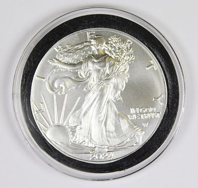 2024 AMERICAN SILVER EAGLE. SUPERB GEM BU! ESTIMATE: $75-$100