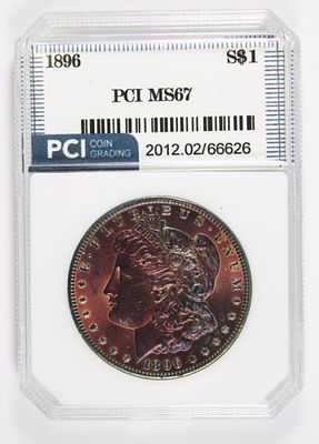 1896 MORGAN SILVER DOLLAR. DARK TONING. PCI MS 67. ESTIMATE: $800-$900