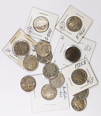 GROUP LOT OF BUFFALO NICKELS. 14 NICKELS TOTAL. (2) 1935-S, (2) 1937-D, 1936-S, 1919, 1916, 1923 