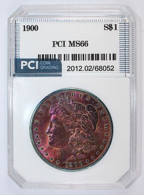 1900 MORGAN SILVER DOLLAR. PCI MS 66. OBVERSE TONING. BLAST WHITE REVERSE. ESTIMATE: $300-$400