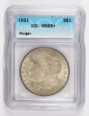 1921 MORGAN SILVER DOLLAR. ICG MS 65+. ESTIMATE: $100-$150