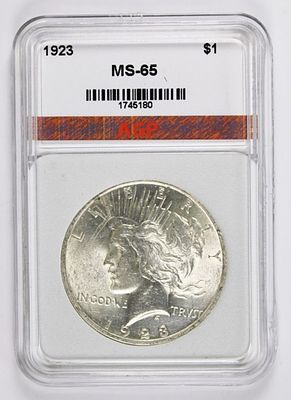 1923 PEACE SILVER DOLLAR. AGP MS 65. BLAST WHITE! ESTIMATE: $100-$150