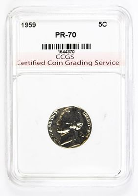 1959 JEFFERSON NICKEL. CCGS PR 70. SUPERB GEM BU! ESTIMATE: $75-$100